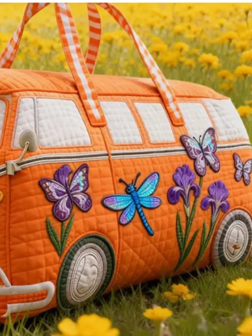 Sunflower dragonfly Hippie Van Quilted Duffle Bag